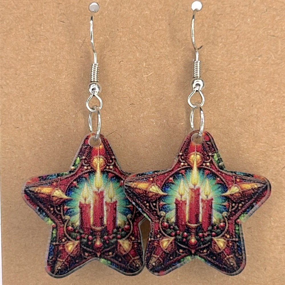 *LAST ONE* Christmas Star Candle Earrings 2D Acrylic Fashion Jewelry